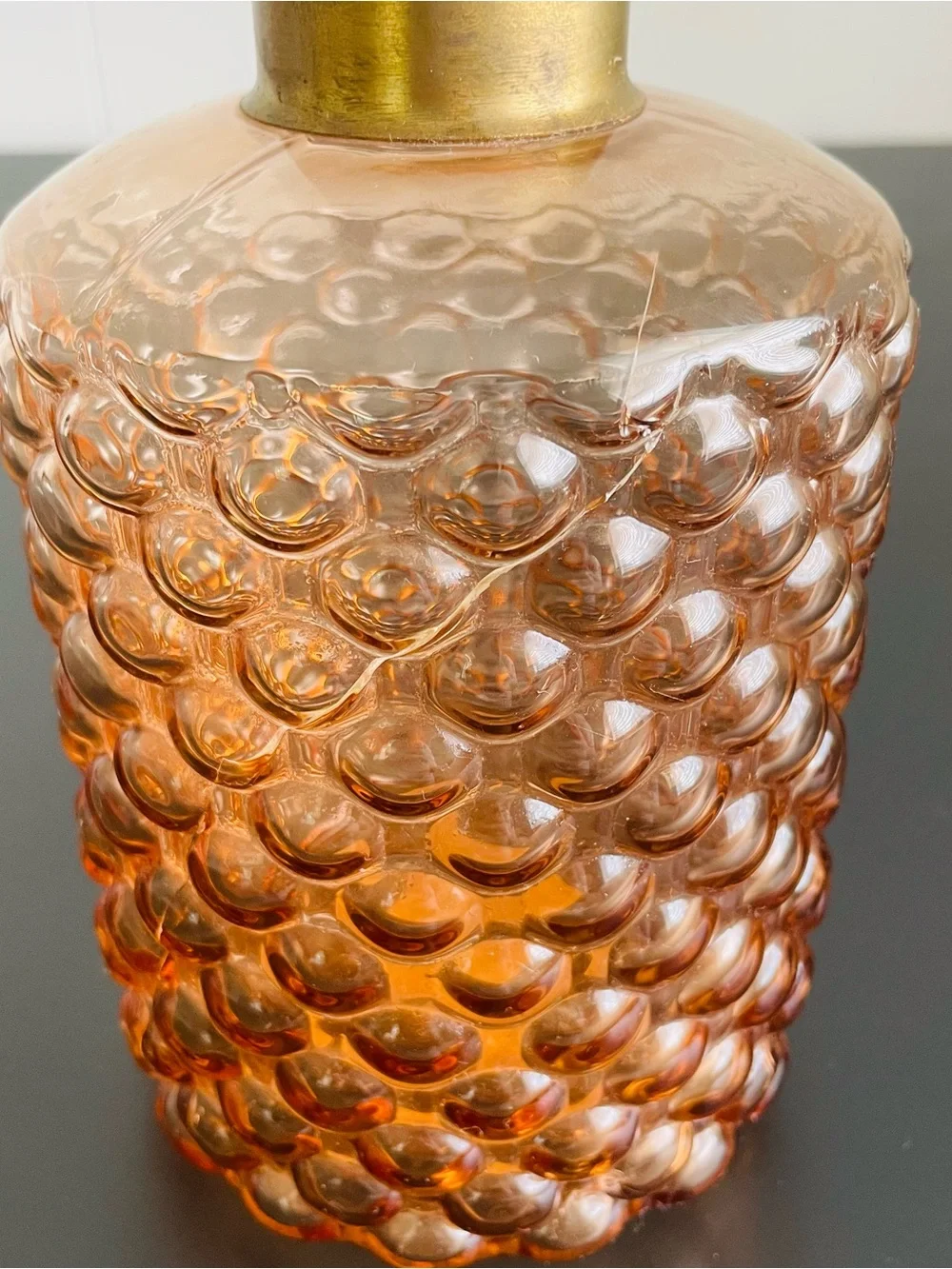 Amber Textured Glass Vase with Brass Neck
